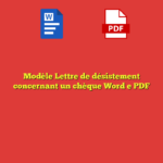 Modèle Lettre de désistement concernant un chèque Word e PDF